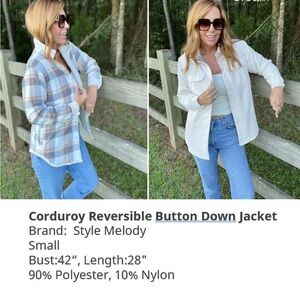 Women's Reversible Corduroy Jacket - Blue and White